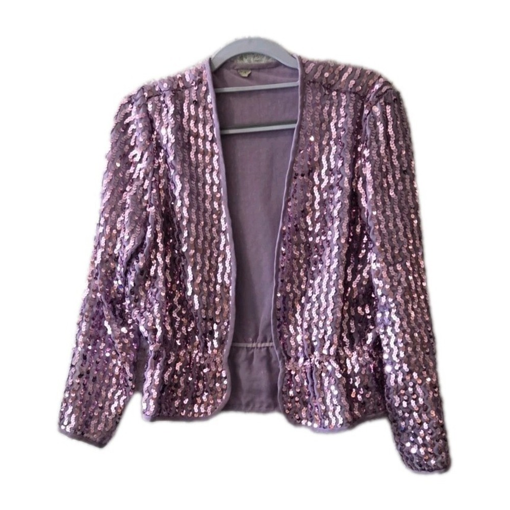 Vintage Purple‎ Sequin Open Front Jacket Women's 14 Party Evening Retro